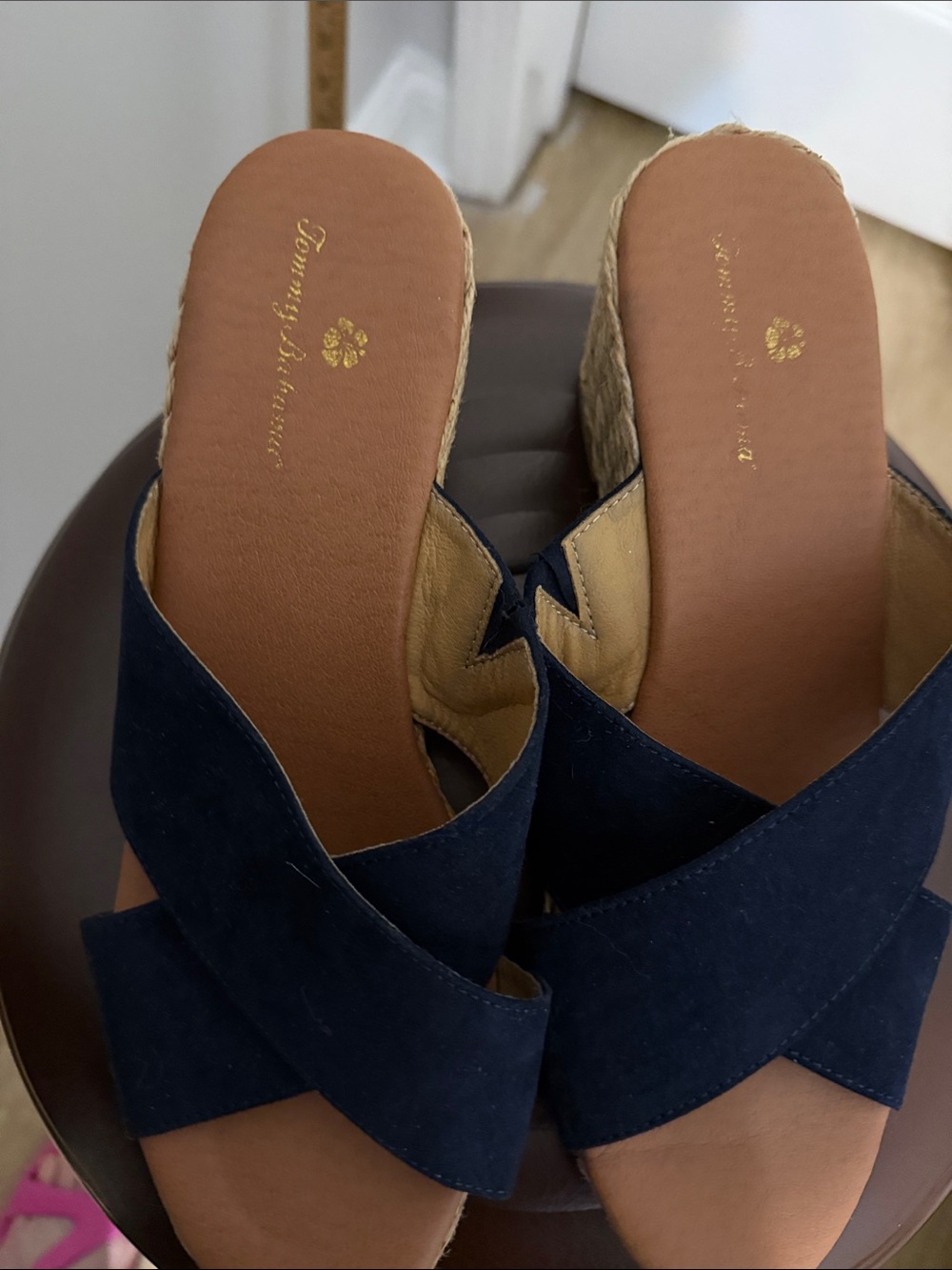 Tommy Bahama Navy Crisscross Suede Espadrille Mules size 9.5
